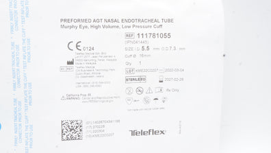 Teleflex 111781055 Preformed AGT Nasal Endotracheal Tube 5.5ID x 7.3OD x 16.0mm